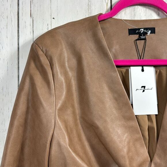 7 For All Mankind Faux Leather Jacket L Tan Twist Front Cropped Modern Chic - Picture 3 of 16